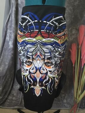 Vibrant Multicolor Baroque Print Pencil Skirt